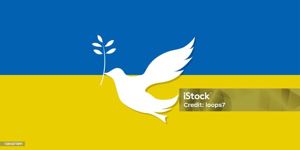 Dove of Peace on Ukraine Flag Peace Concept. Ukraine Flag Background. Ukraine stock vector