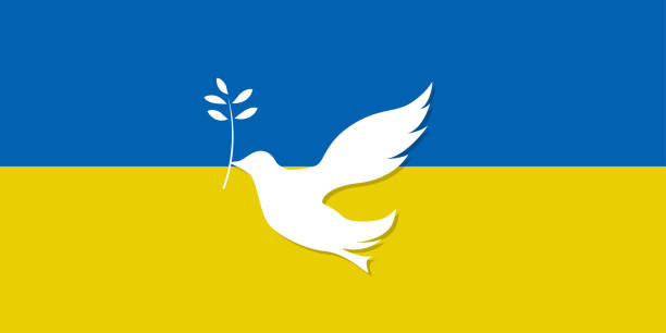 Dove of Peace on Ukraine Flag vector art illustration