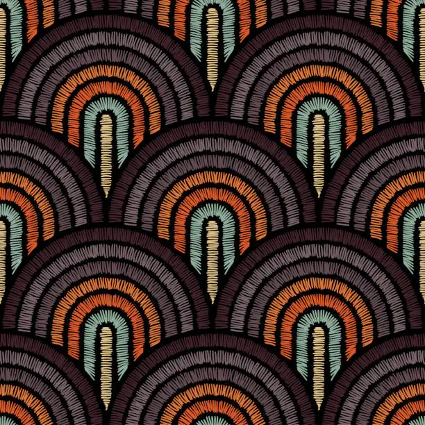 Vector illustration of Seamless embroidered pattern.