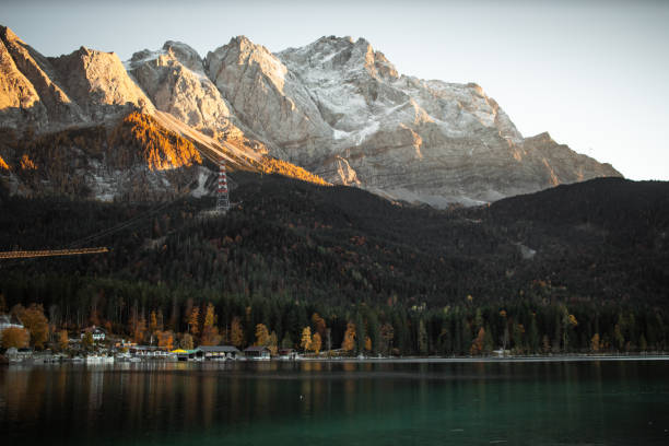 Zugspitze and Eibsee Lake, Bavarian Alps, Germany. High Quality Photo.