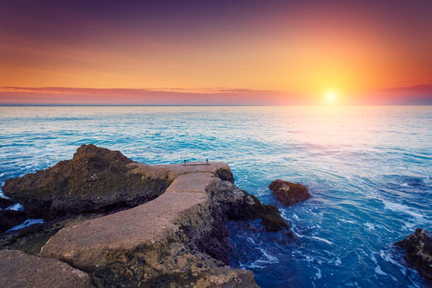 Fantastic view azure sea glowing by sunlight. Dramatic morning scene. Location Makauda, Sciacca. Sicilia, southern Italy. Beauty world.