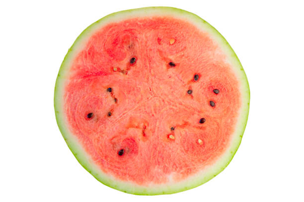 ripe watermelon cut in half stock photo