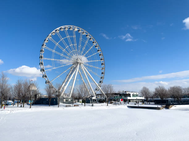 Montreal Ferris wheel in the Old port. La Grande Roue de Montreal. stock photo