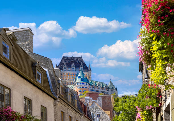 Canada, Old Quebec City tourist attractions, Petit Champlain lower town and shopping district Canada, Old Quebec City tourist attractions, Petit Champlain lower town and shopping district. chateau frontenac hotel stock pictures, royalty-free photos & images