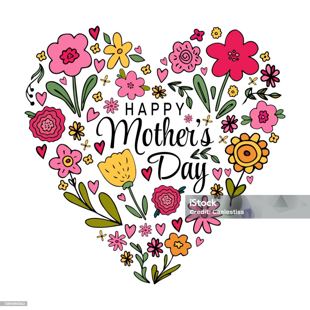 Cute Happy Mothers Day Greeting Card Vector Illustration With ...