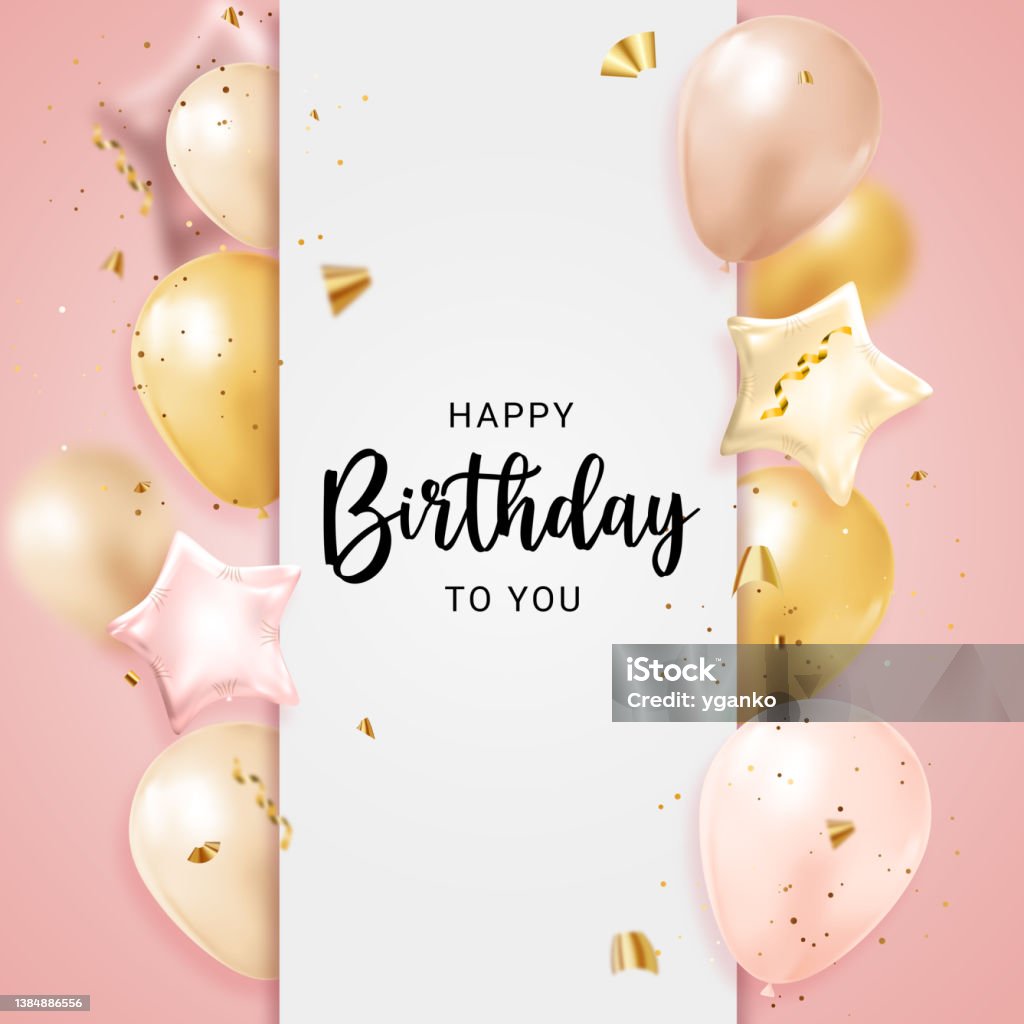 Happy Birthday Celebration With Confetti And Ribbon Stock Illustration -  Download Image Now - iStock