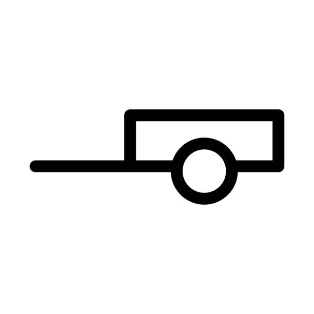 illustrations, cliparts, dessins animés et icônes de icône de bande-annonce. petite remorque légère. silhouette linéaire de contour noir. vue latérale. illustration graphique plate simple vectorielle. objet isolé sur fond blanc. isoler. - vehicle trailer trucking white outline