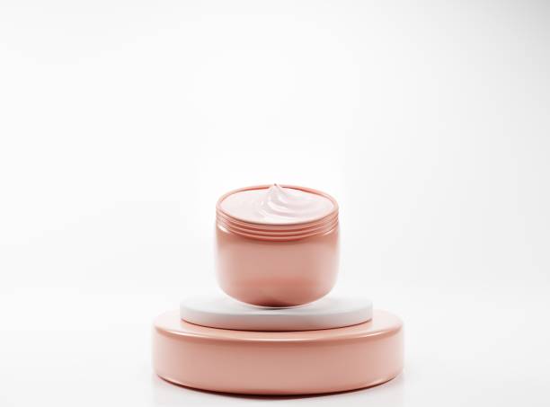 istock face cream on a pink podium. Mockup 3d illustration 1384889214