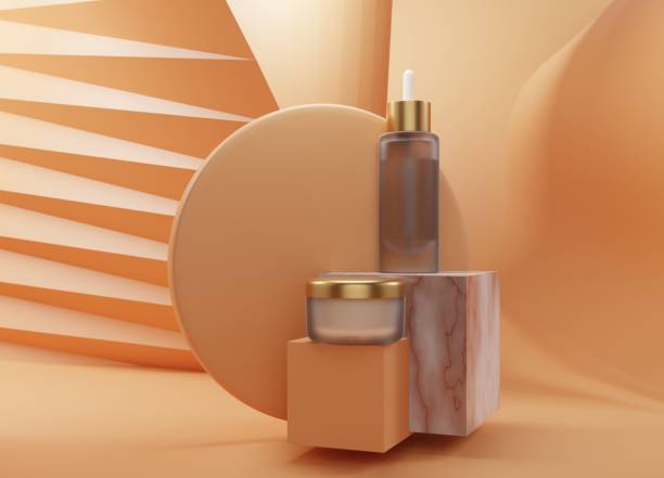 istock mockup cream jars on a cream background . Mockup 3d illustration 1384889470