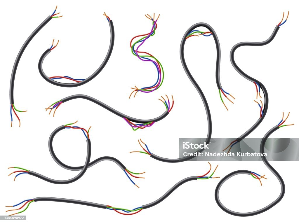 Distorted Wire Examples Broken Wires Realistic Flexible Torn Cables With Colored Wiring Damaged ...
