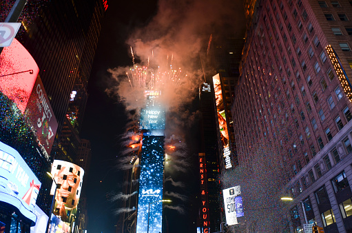 The ball drops to enter the new year during New Year's Eve celebrations in Times Square on January 1, 2022 in New York City.