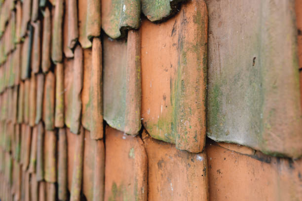 istock background texture - old vintage shingles (tiling) on the roof 1384897460