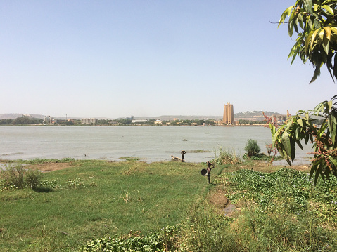 Bamako, Mali - October 28, 2017: Fishermen bringing their catch ashore from the Niger River.