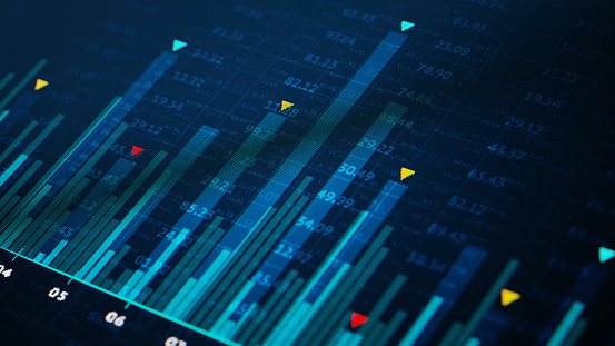 Abstract financial charts on a digital display