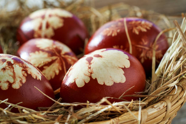 istock Easter eggs dyed with onion peels in a basket 1384907929