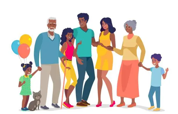 Vector illustration of Big black american family.