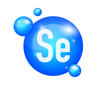 Mineral Se Selenium blue shining pill capsule. Substance For Beauty. Selenium Mineral Complex. Vector illustration .