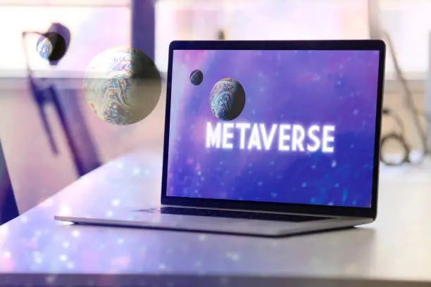 Metaverse concept. The word of metaverse  on laptopscreen.