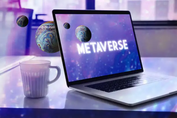 Metaverse concept. The word of metaverse  on laptopscreen.