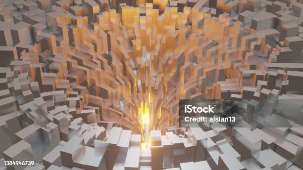 Falling Cubes Into The Hole Light Stock Photo - Download Image Now - Synthesizer, Blockchain, Technology