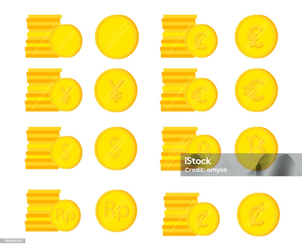 Coin 8 Point Simple Vector Set 8 Stack Golden Coin Isolated On White Stock ...