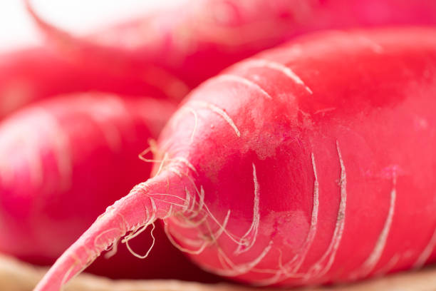 Red radish on white background.Healthy vegetables close up.