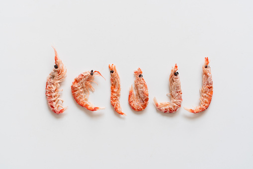 Dried shrimp on a white background