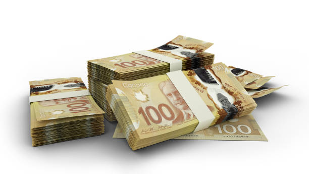 istock 3D Stack of Canadian dollar notes isolated on white background 1384978422