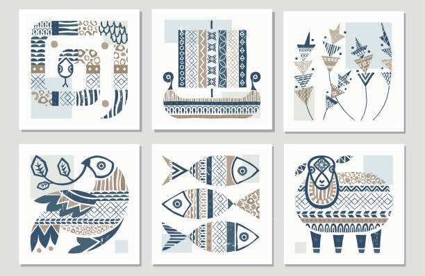 ilustraciones, imágenes clip art, dibujos animados e iconos de stock de conjunto de ilustraciones de animales populares escandinavos - pájaro azulejo