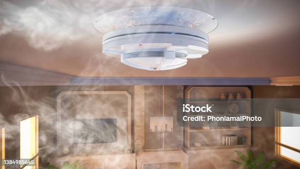 Smoke Detector On Ceiling In House Stock Photo - Download Image Now - Smoke Detector, Domestic Life, Fire Alarm