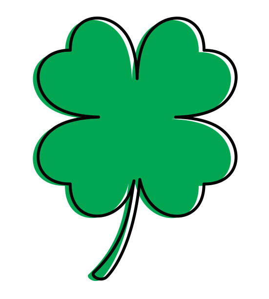 векторная иллюстрация ярко-зеленого четырехлистного клевера на белом фоне. - four leaf clover clover luck leaf stock illustrations