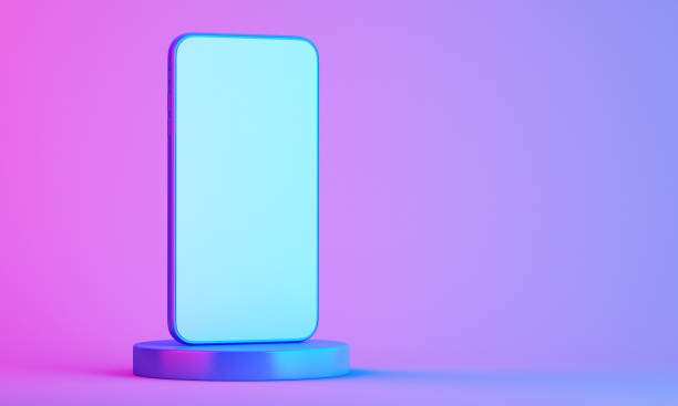 istock Mobile phone on product mockup with colorful background ,3d render illustration background 1384987985