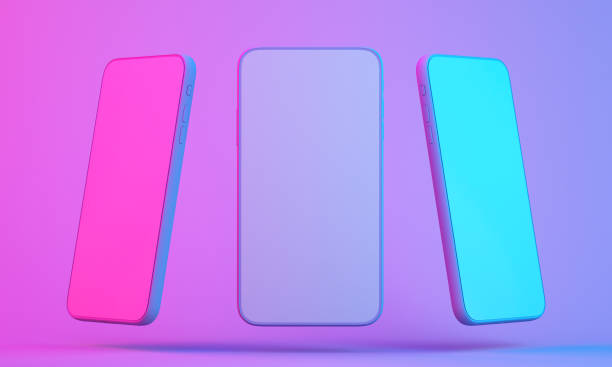 istock Mobile phone on product mockup with colorful background ,3d render illustration background 1384987993