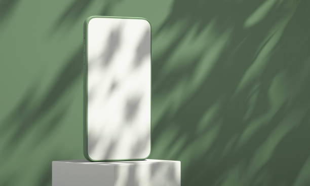 Smartphone mockup with tree shadow on wall background, summer product mockup, 3d render illustration