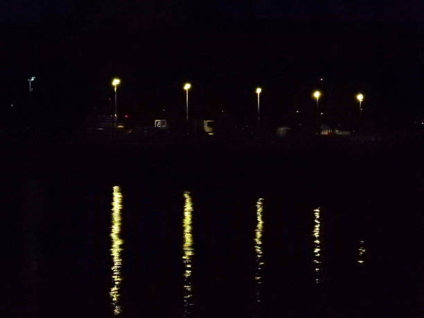 Streetlights reflection in water at the Auckland City waterfront