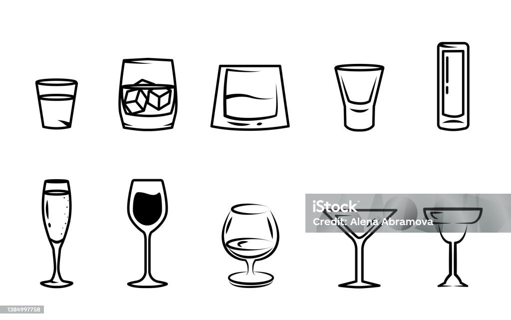 Vector Outline Alcohol Glasses Icon Set Types Of Alcohol Drinks Glasses  Stock Illustration - Download Image Now - iStock