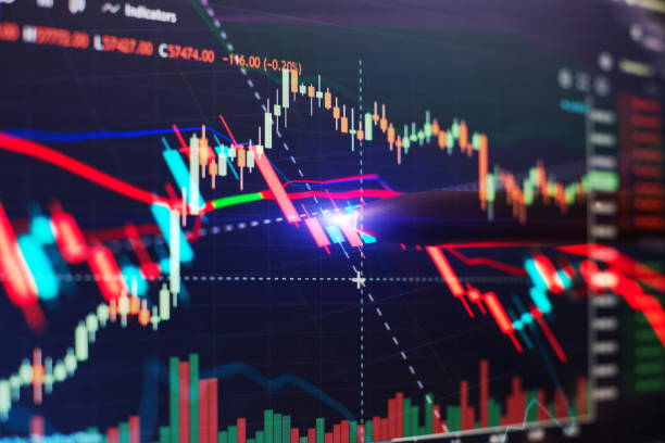 istock Financial chart with pen, stock analysis data for business background on digital screen. Graphs of the growth of the financial market forex. trading candlestick chart 1384997828