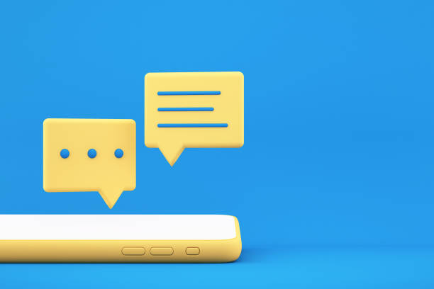 istock 3d Smartphone with speech bubbles on blue background ,Communication and social media concept,3D Illustration background 1384999118