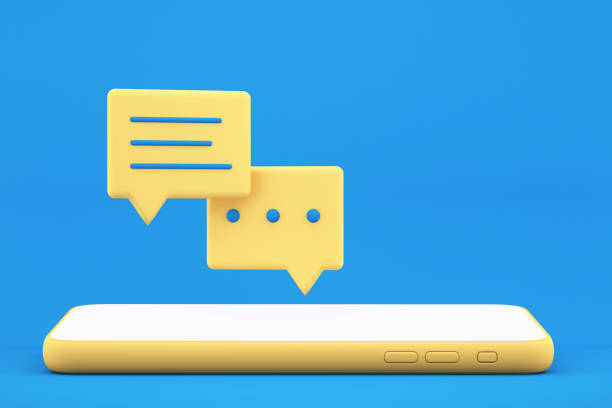 istock 3d Smartphone with speech bubbles on blue background ,Communication and social media concept,3D Illustration background 1384999124
