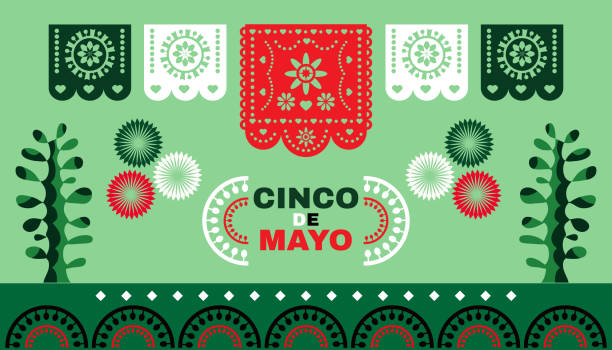 plakat happy cinco de mayo z postaciami, sombrero,, tequila, fajerwerki - cinco de mayo stock illustrations