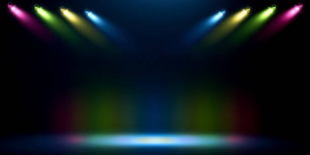Stage for Big Concert or Studio Room Environment, Floor and wall Background, Multicolor Grungy Background for Display or Montage of Product, Spotlight Backdrop for Business Shoot. Stage for Big Concert or Studio Room Environment, Floor and wall Background, Multicolor Grungy Background for Display or Montage of Product, Spotlight Backdrop for Business Shoot. theater industry illustrations stock illustrations