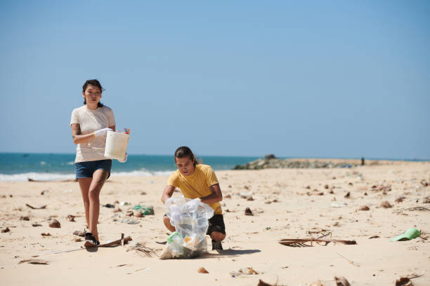istock Volunteers Picking Up Trash on Beach 1385009009