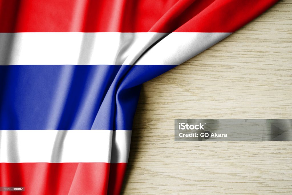 Thai flag. Fabric pattern flag of Thailand. 3d illustration. with back space for text. Thai flag. Fabric pattern flag of Thailand. 3d illustration. with back space for text. Close-up view. Thai Flag Stock Photo