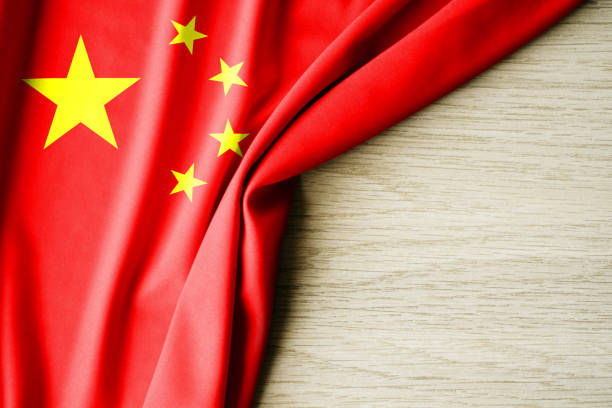 istock China flag. Fabric pattern flag of China. 3d illustration. with back space for text. 1385018608