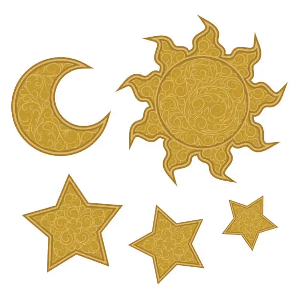Vector illustration of Sun moon star illustration with ornament inside