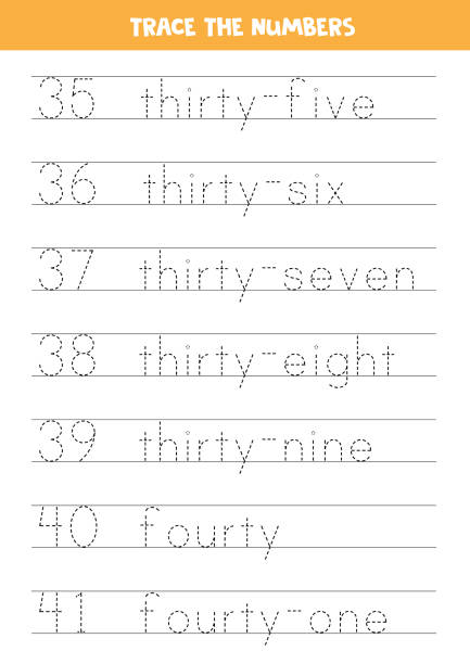 Tracing numbers from 35 to 41. Writing practice. Trace numbers 35-41. Handwriting practice for preschool kids. number 37 illustrations stock illustrations