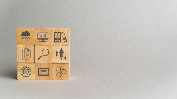 istock Data discovery concept. Icons of analysis, research and information collection with copy space 1385043458