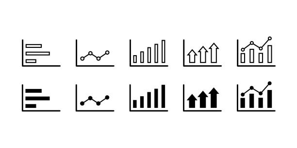 ilustrações de stock, clip art, desenhos animados e ícones de growing bar graph vector icons set. business graphs, charts, statistics and analytics symbol. vector illustration - green report business bar graph