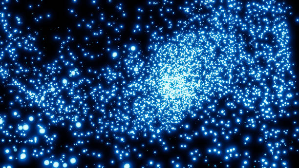 istock Abstract background with swirl and moving and flicker shining blue particles.,3d model and illustration. 1385049752