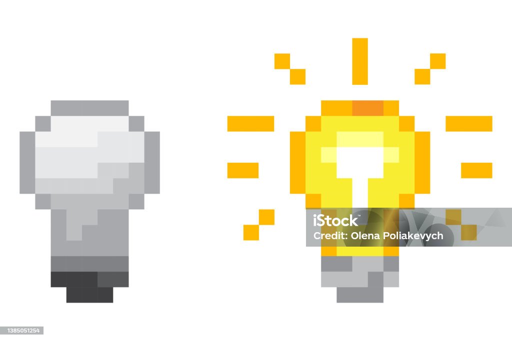 Pixel Light Bulb In Pixel Art Style Creative Design Electric Power Solution Concept Vector Illustration Stock Image Stock Illustration - Download Image Now - iStock